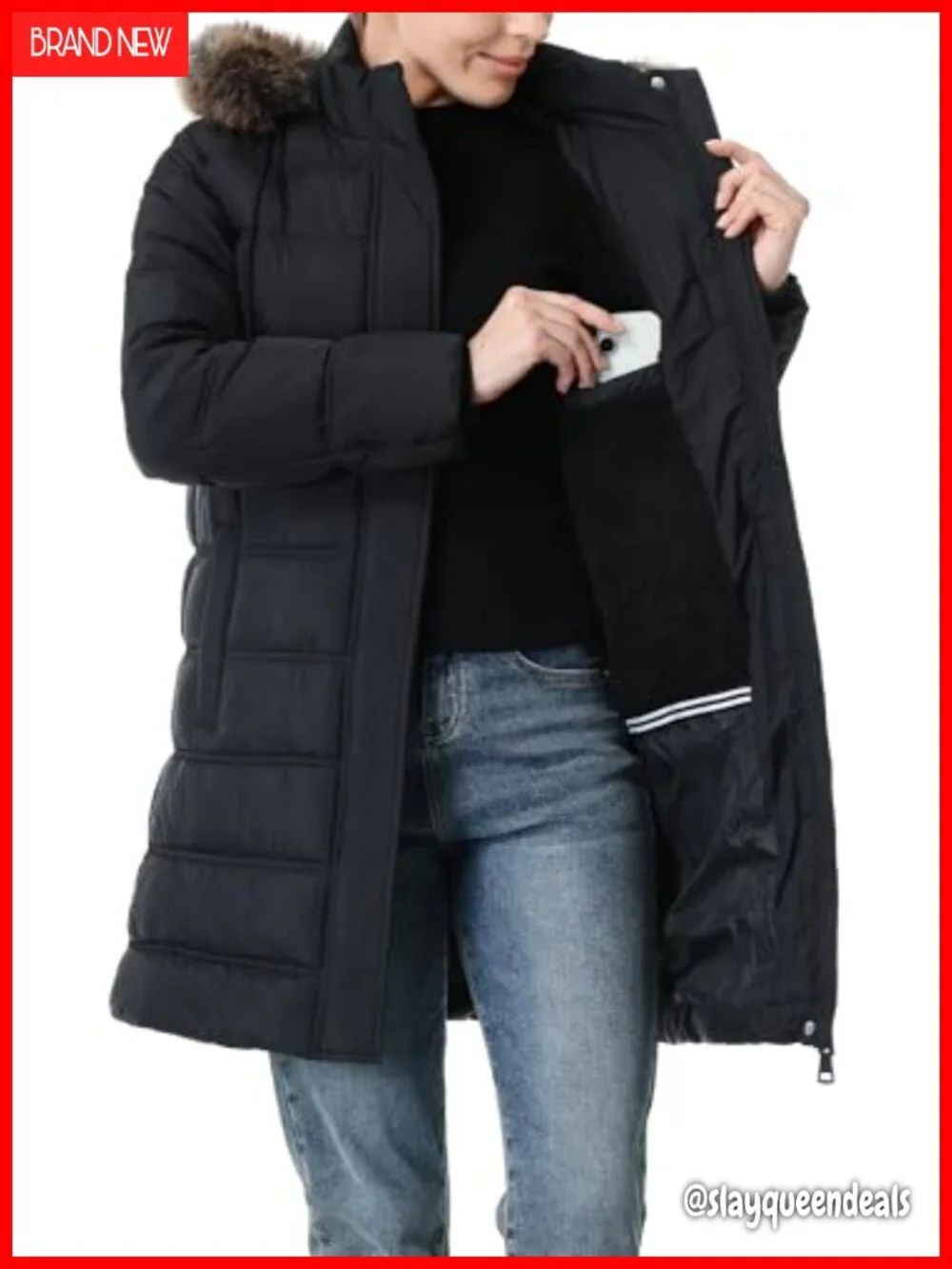 Women's Waterproof Long Puffer Jacket with Detachable Hood